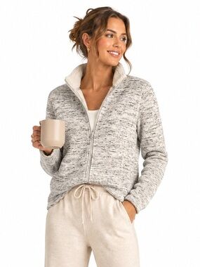 T by Talbots Space Dye Sherpa Lined Fleece Jacket Large Après Ski Cozy Full Zip
